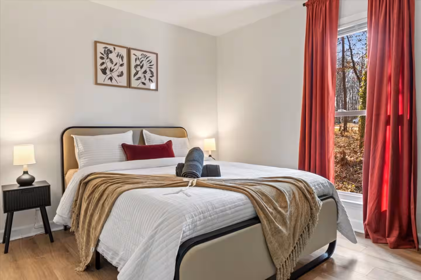 Professionally staged bedroom in a Bello Homes short-term rental