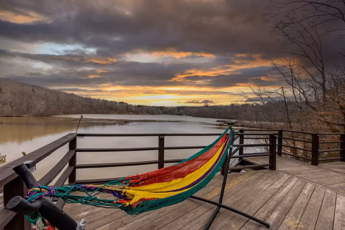 Hammock at a Bello Homes lakefront short-term rental in North Carolina