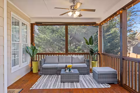 Outdoor deck for open-air gatherings at Riverport, a Bello Homes short-term rental